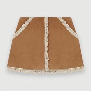 Maje Suede Skirt Jicoti Crochet Trim